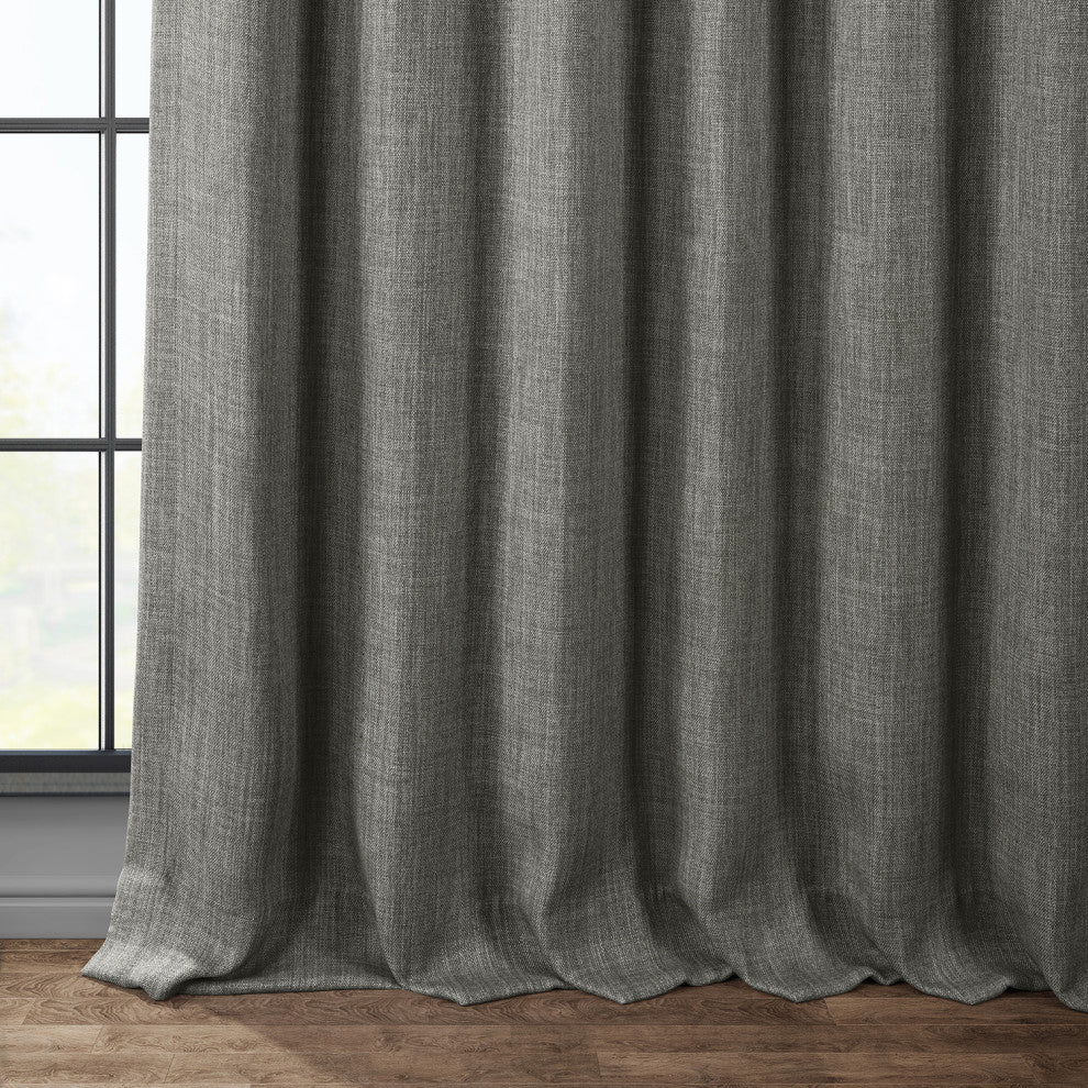 Faux Linen Darkening Curtain Single Panel, Blazer Gray, 50"x108"