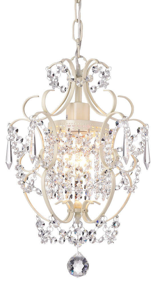 Amorette 1-Light White Finish Mini Chandelier With Crystals Glam Lighting