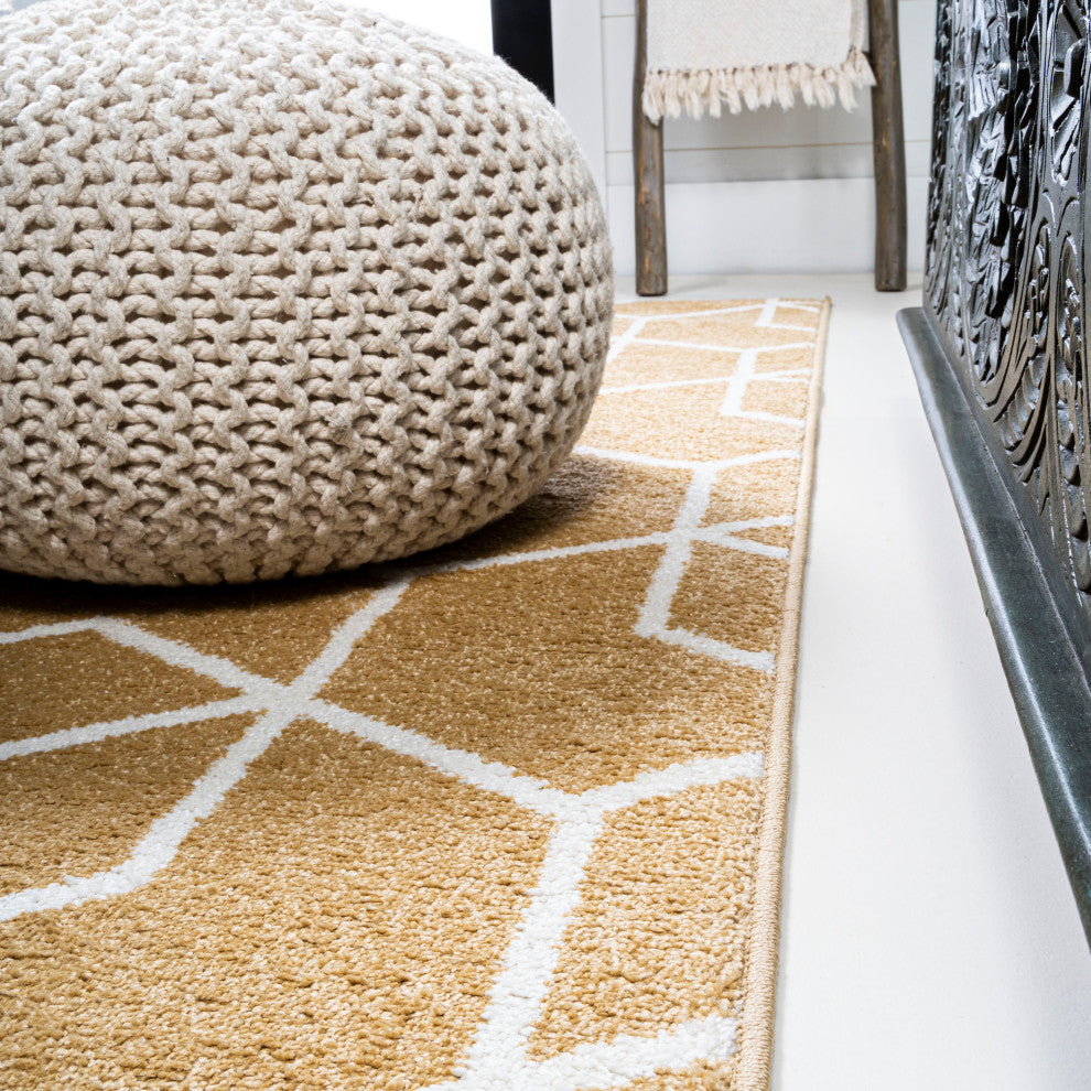 Tumbling Blocks Modern Geometric Gold/White 3'x5' Area Rug