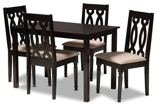 Cherese Sand Fabric Upholstered Espresso Browned 5-Piece Wood Dining Set