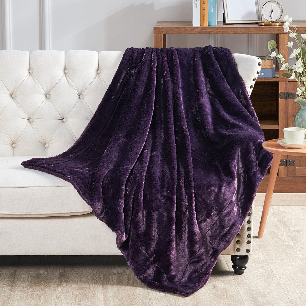 Plain Faux Fur Throw Blanket, Blackberry, 60"x80"