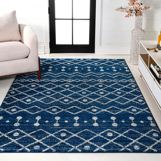 Aksil Moroccan Beni Souk Area Rug, Navy/Cream, 5 Ft. X 8 Ft.