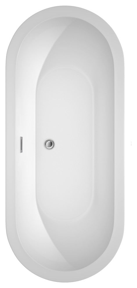 Soho 72" Freestanding White Bathtub, Polished Chrome Drain and Overflow Trim