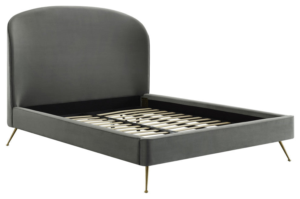 Vivi Gray Velvet Bed, Queen