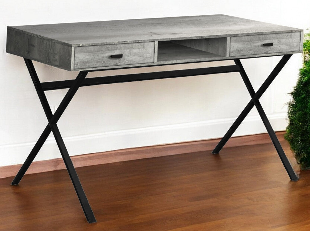 24" Gray and Black Computer Desk With 2-Drawers