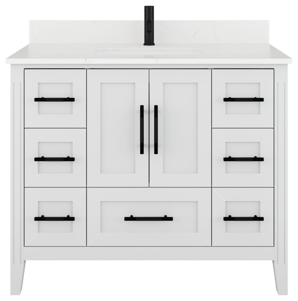 Houston 42" Single Vanity With Power Bar and Drawer Organizer, White