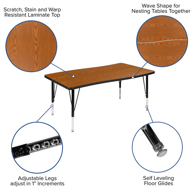 76" Oval Wave Activity Table Set with 12" Student Stack Chairs, Oak