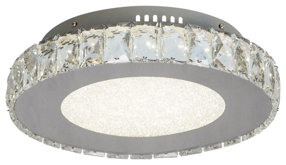 Round Clear Crystal Flush Mount, Stainless Steel Frame, Beaded Crystal Cover