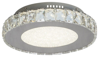 Round Clear Crystal Flush Mount, Stainless Steel Frame, Beaded Crystal Cover