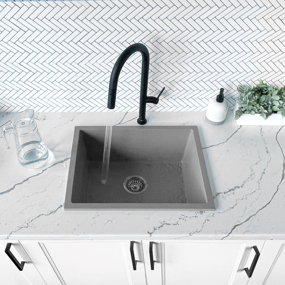 STYLISH 22"Dual Mount Single Bowl Gray Granite Kitchen Sink