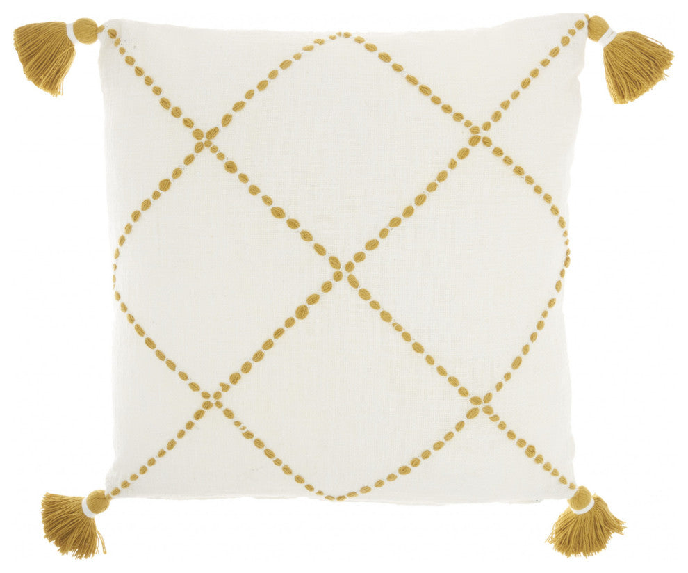 Boho Mustard Cotton Accent Throw Pillow