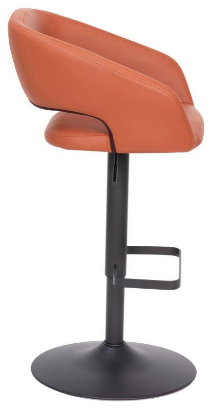 Erik Contemporary Vinyl Adjustable Height Barstool with Rounded Mid-Back, Cognac