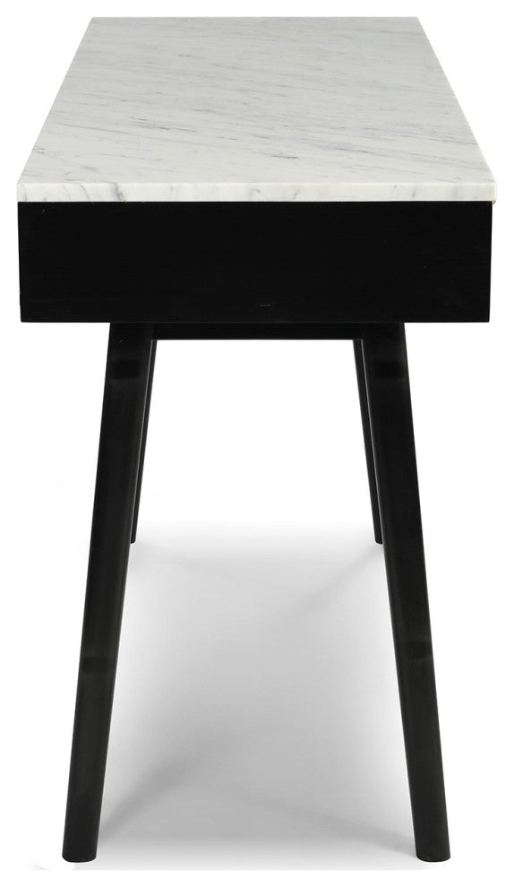 Viola 44" Rectangular Italian Carrara White Marble Writing Desk, Black, 18" Wide