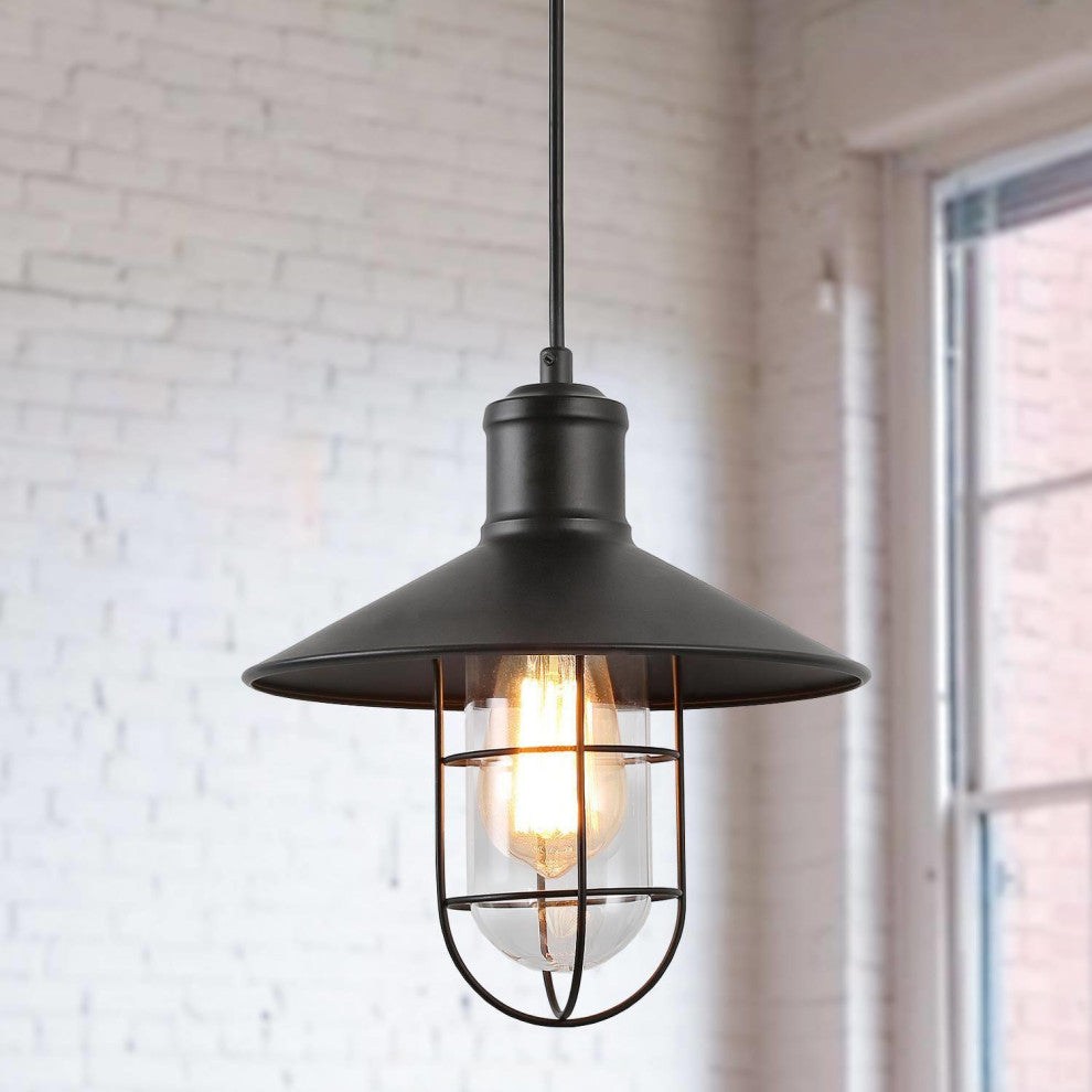 LNC 1-Light Farmhouse Matte Black Lantern Shade Mini Pendant Lighting