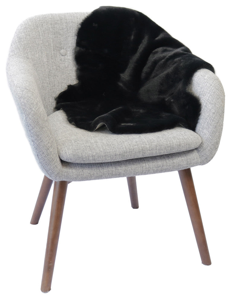 LUXE FAUX RABBIT FUR SHEEPSKIN RUG 2' X 3' 25mm PILE, 900 gsm - BLACK