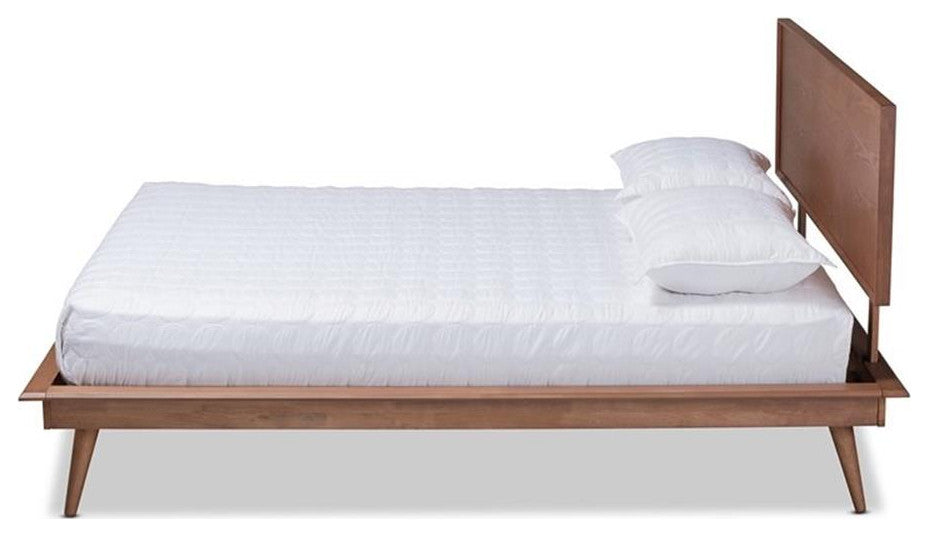 Karine Mid-Century Modern Walnut Browned Wood Full Size Platform Bed