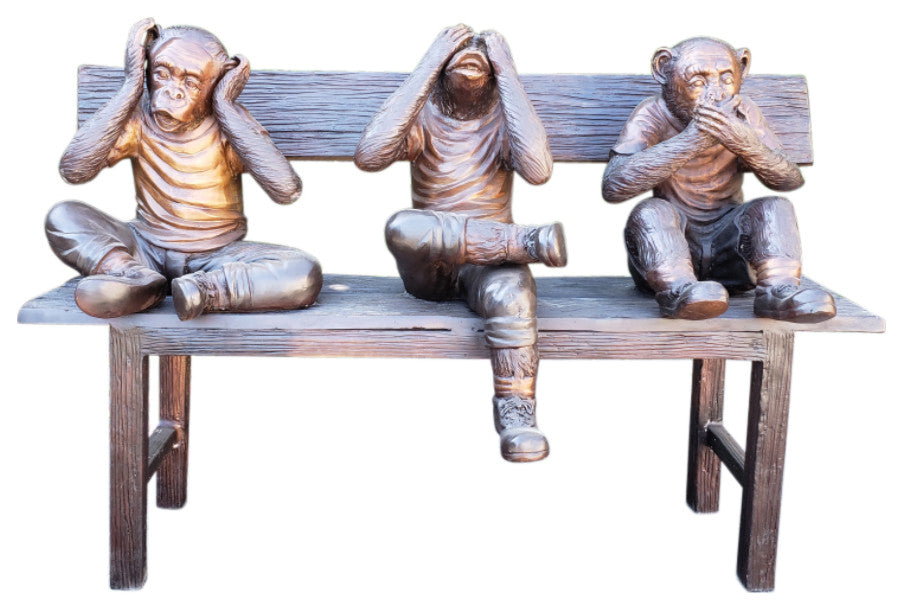 Three wise monkeys on a bench two tones bronze -  Size: 45"L x 19"W x 30"H.