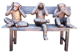 Three wise monkeys on a bench two tones bronze -  Size: 45"L x 19"W x 30"H.