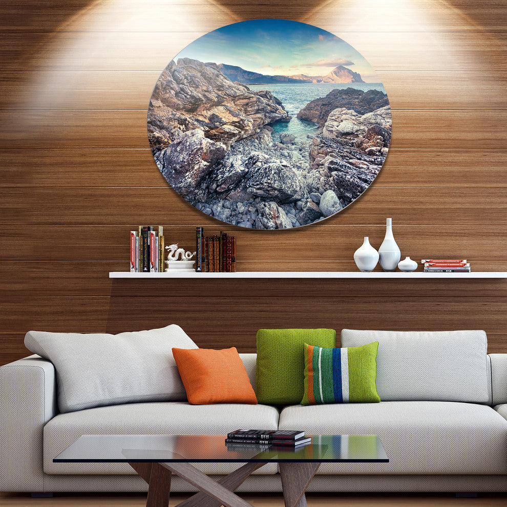 Rocky Reservoir In Monte Cofano, Landscape Art Disc Metal Wall Art, 23"
