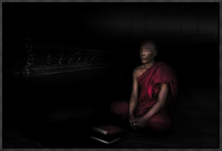 "Myanmar - Meditation" Framed Canvas Giclee by Michael Jurek, 23x16"