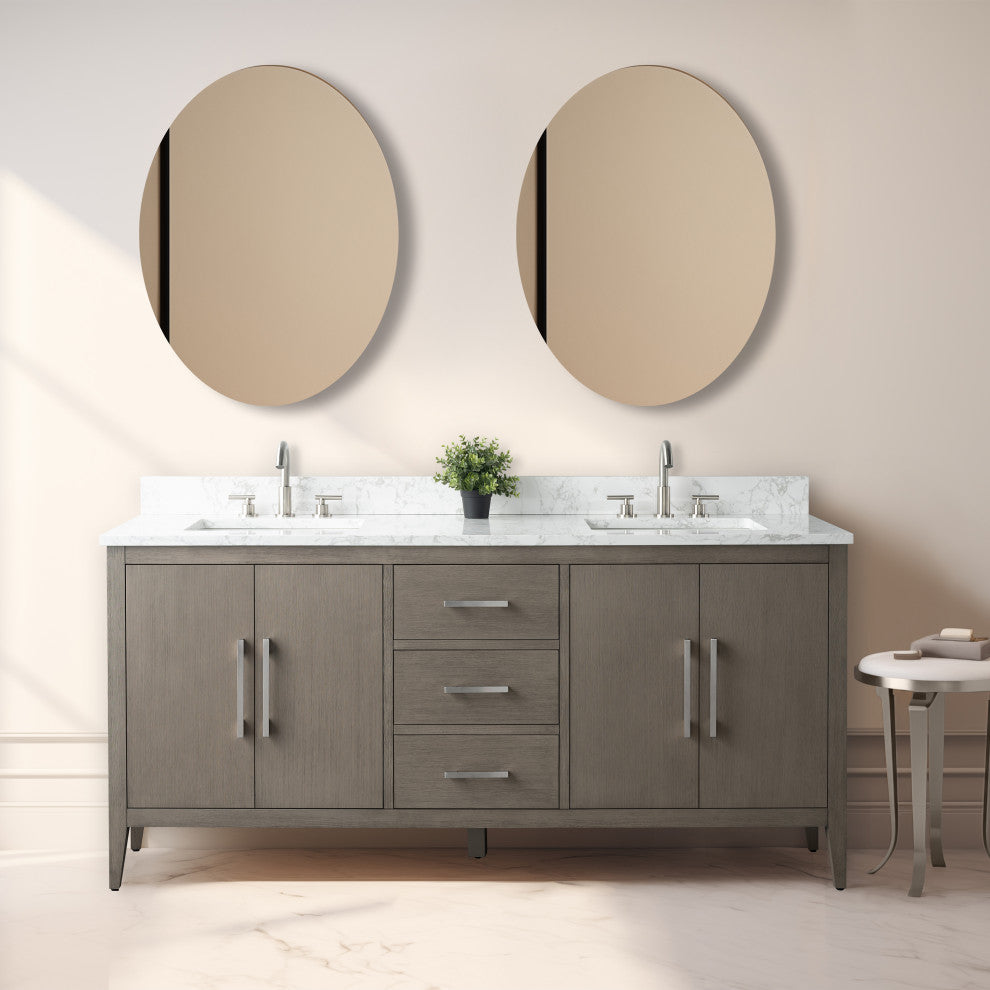 Vanity Art Bathroom Vanity With Sink, Driftwood Gray, 72", Double Sink, Brushed Nickel