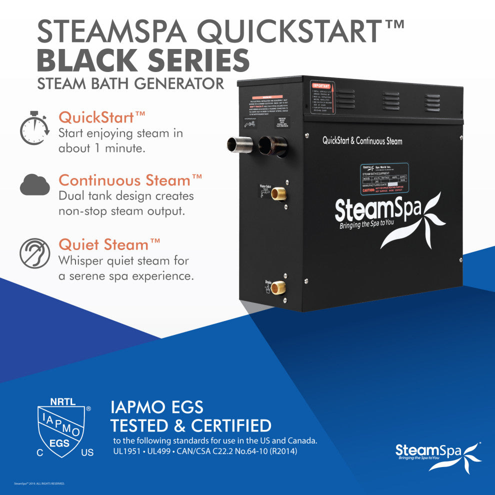 9kW QuickStart Steam Bath Generator With Dual Aroma Pump, Brushed Nickel
