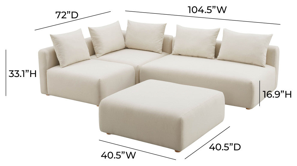 Hangover 4-Piece Modular Upholstered Chaise Sectional, Cream Linen