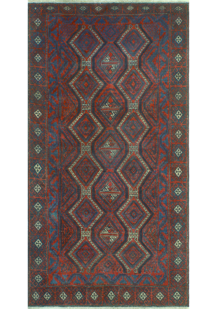 Vintage Distressed Jaskon Red/Charcoal Rug, 3'8 x 7'1