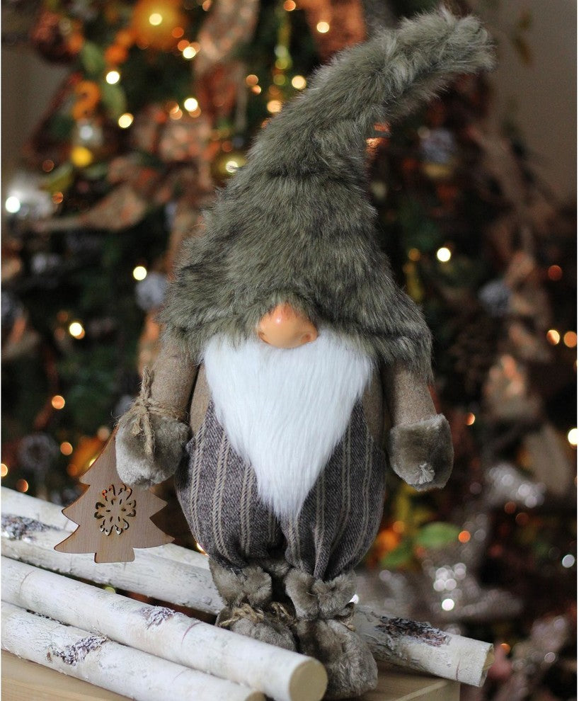 22" Nature's Luxury Gnome with Christmas Tree Ornament Tabletop Decoration