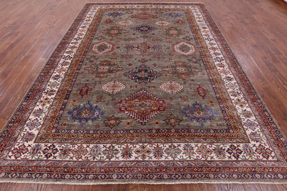 Handmade Geometric Super Kazak Wool Rug 8' 11" X 12' 1" Q9683