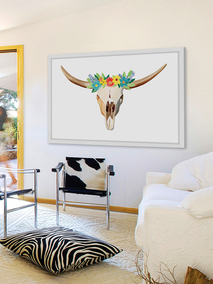 "Floral Longhorn" Framed Painting Print, 45x30