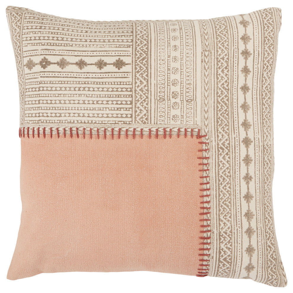 Vibe Ayami Light Pink and Cream Tribal Down Throw Pillow 20"