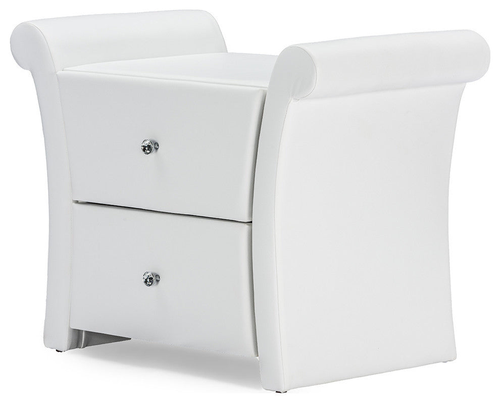 Victoria Matte White PU Leather 2 Storage Drawers Nightstand Bedside Table