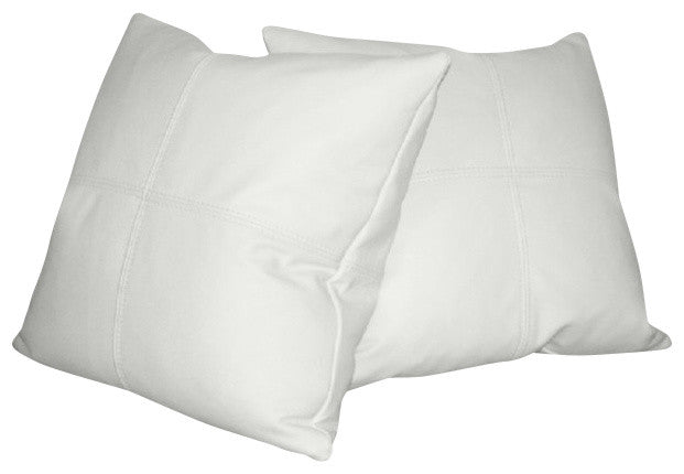 Square Genuine Leather Accent Throw Pillows, Set of 2, White, 20"x20"