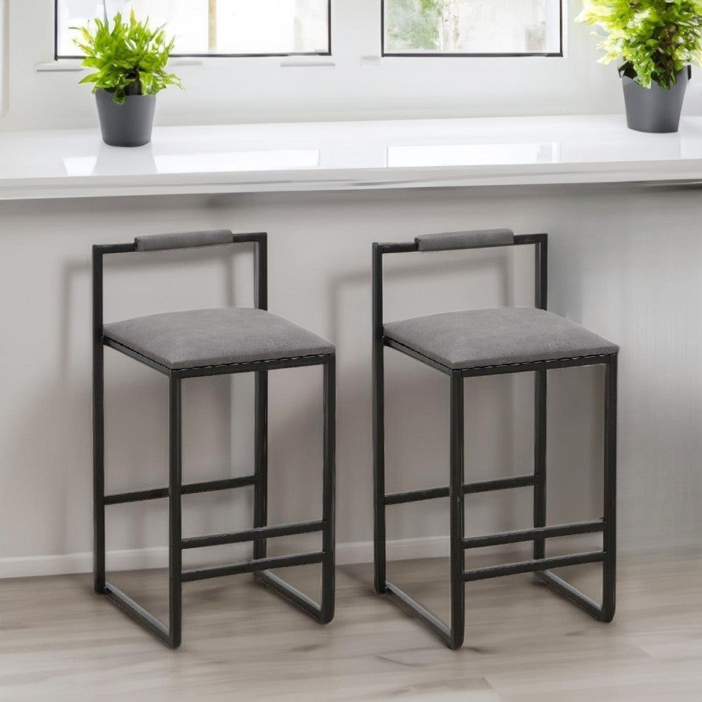 16.54" Gray Back Metal Barstools, Metal Legs & PU Upholstered, Set of 2