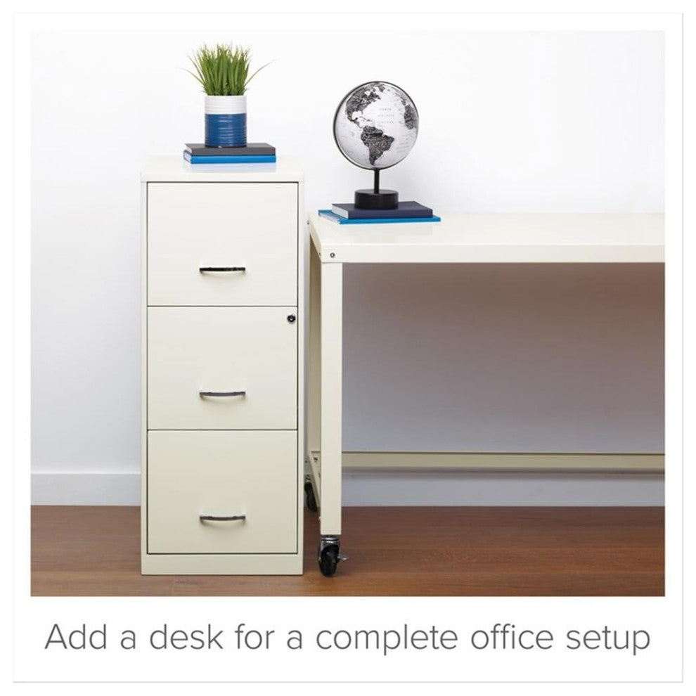 Space Solutions 3 Drawer Vertical Metal File Cabinet with Lock Pearl White