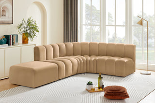 Arc Velvet Upholstered 5-Pc. L-Shaped Modular Sectional, Camel