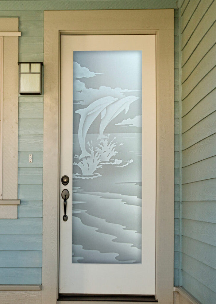 Interior Prehung Door or Interior Slab Door - Dolphins Leaping - Primed -...
