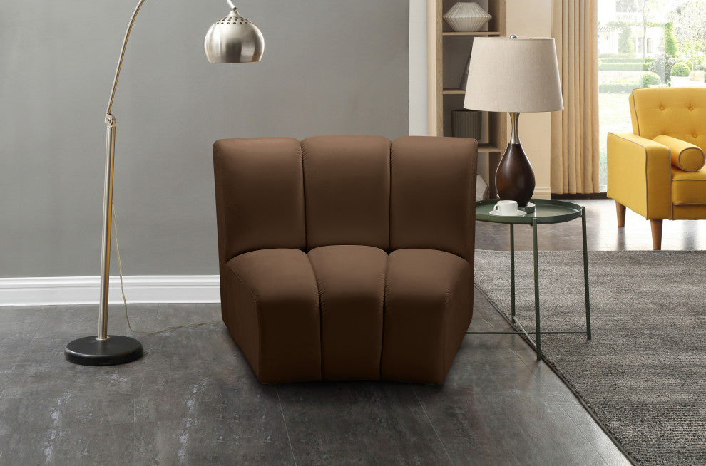 Infinity Channel Tufted Velvet Modular Chair, Brown, 1 Piece