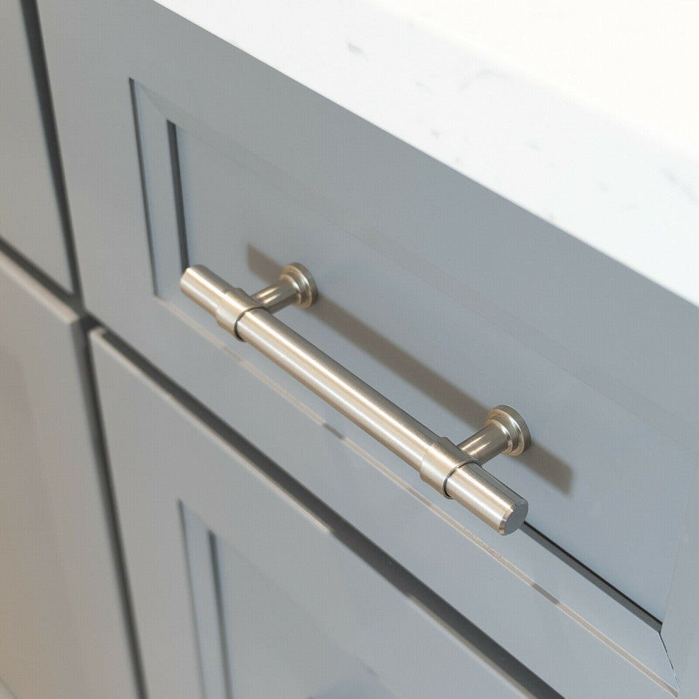 Brushed Nickel T Bar Handle Pull 3-3/4" (96mm) Hole Centers, 6" Overall Length