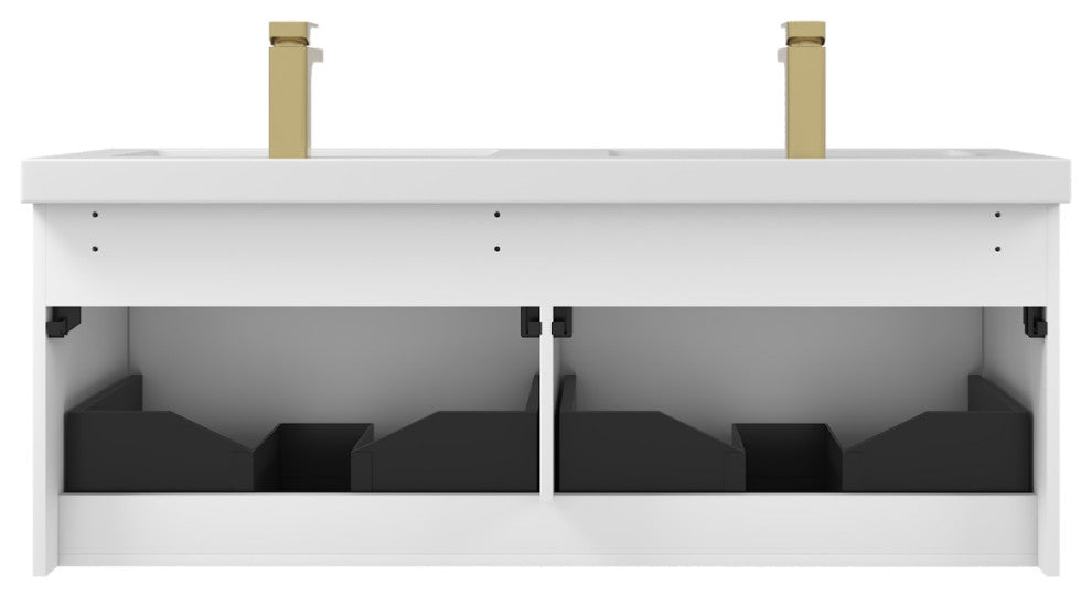 Floating Bathroom Vanity with Sink, Wall Mounted Vanity, White, 48" W/ Double Sinks