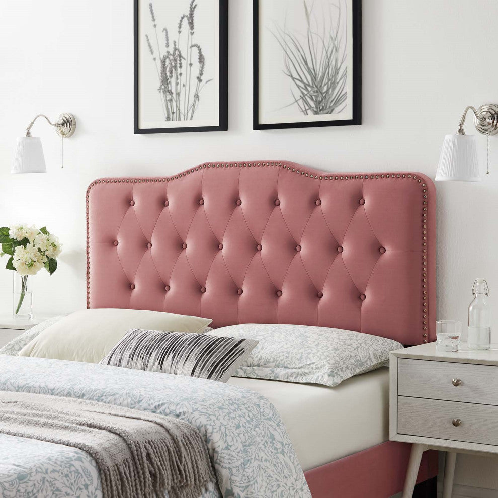 Tufted Headboard, Full Queen Size, Velvet, Pink, Modern Contemporary, Bedroom