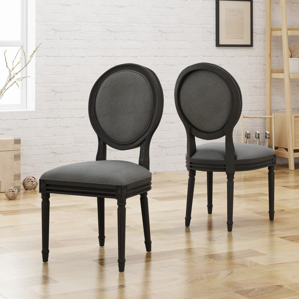 GDF Studio Babbs Traditional Fabric Dining Chairs, Set of 2, Dark Gray/Black