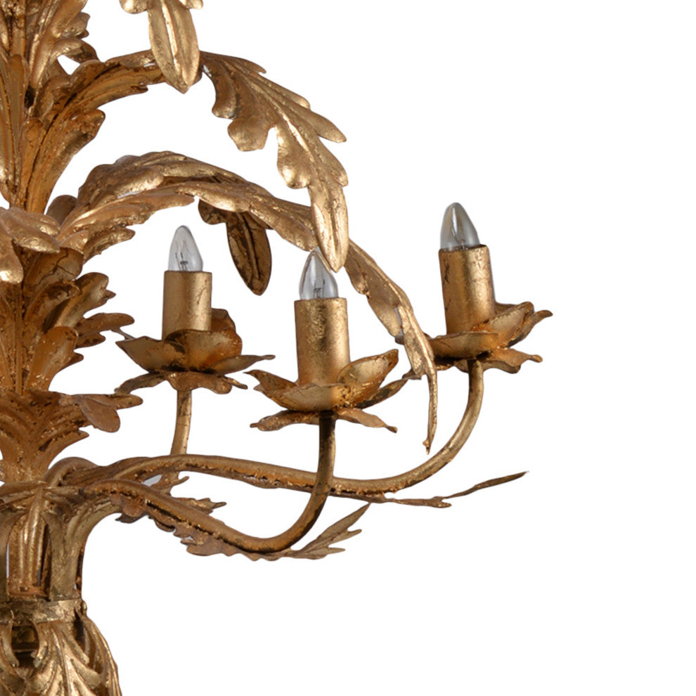 Benzara BM285222 26" 6 Light Chandelier Cascading Leaves Vintage, Gold