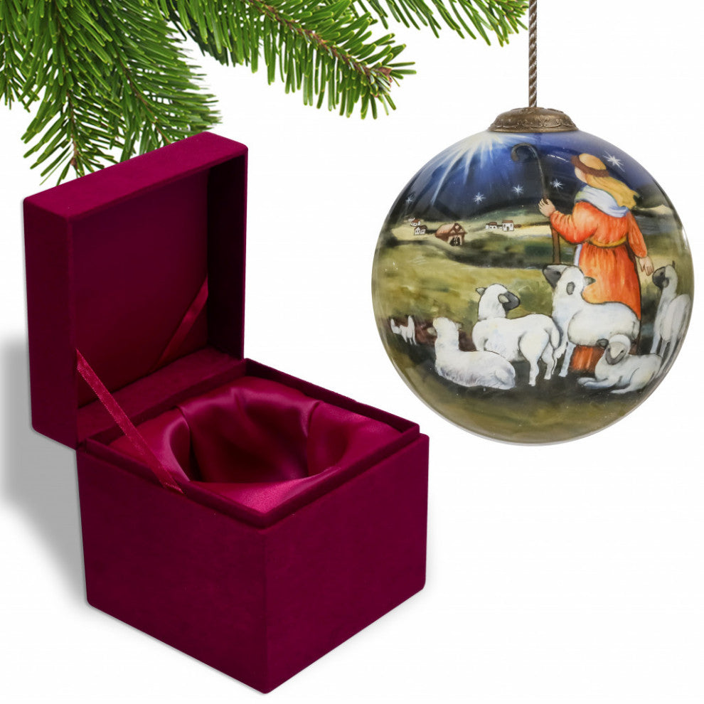 Shepherd Gazing Hand Painted Mouth Blown Glass Ornament
