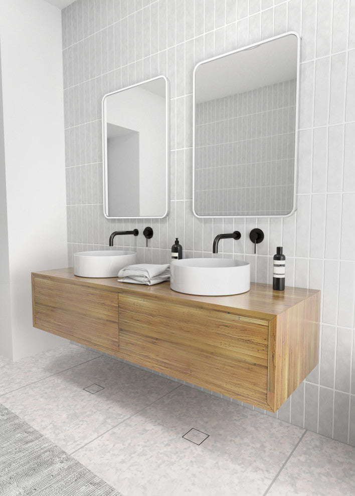 22" W X 32" H Radius Corner Stainless Steel Framed Mirror, White