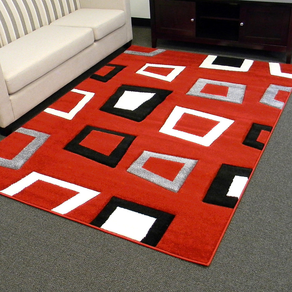 Hollywood Red Geometric Square Area Rug