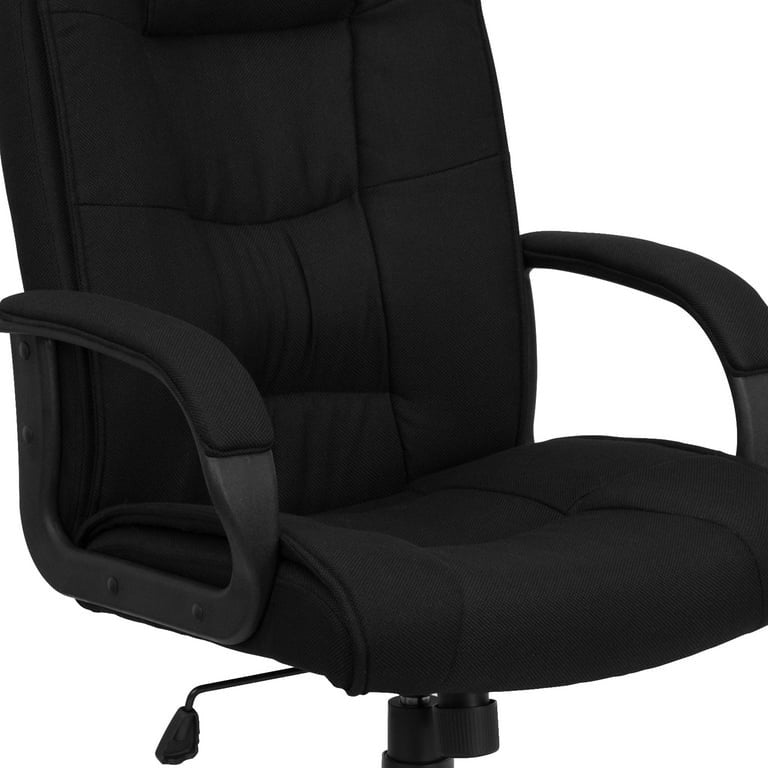 Comfortable Office Chair, Adjustable Seat With Padded Arms, Black Fabric