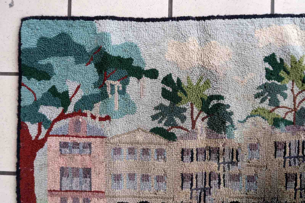 Handmade Vintage American Hooked Rug 1.8'x2.8', 56cmx86cm 1940s
