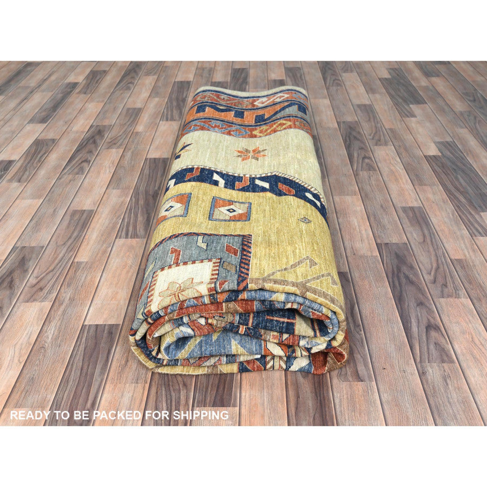 Green Soft Wool Hand Knotted Armenian Inspired Design 200 KPSI Rug, 10'2"x13'6"